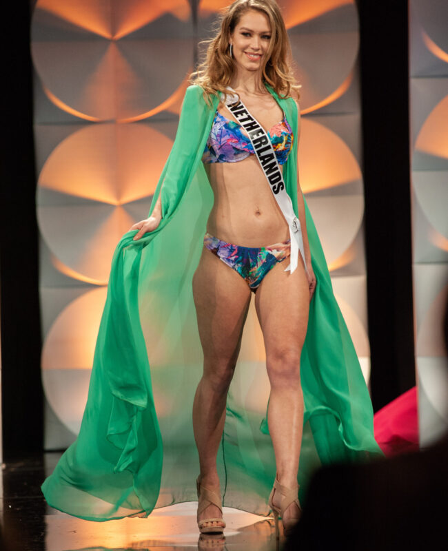 Sharon Pieksma, Miss Netherlands 2019 competes on stage in G. Sonsie Swimwear during the MISS UNIVERSE® Preliminary Competition at the Marriott Marquis in Atlanta on Friday, December 6, 2019. The Miss Universe contestants are touring, filming, rehearsing and preparing to compete for the Miss Universe crown in Atlanta. Tune in to the FOX telecast at 7:00 PM ET on Sunday, December 8, 2019 live from Tyler Perry Studios in Atlanta to see who will become the next Miss Universe. HO/The Miss Universe Organization