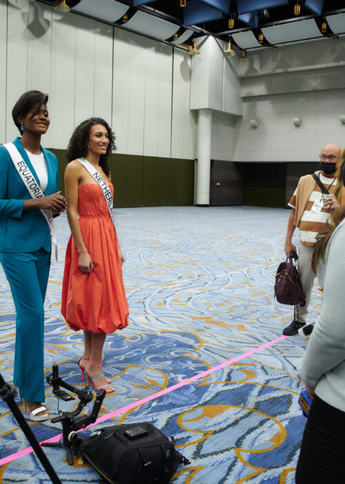 Alba Isabel Obama Moliko, Miss Universe Equatorial Guinea 2022; Ona Moody, Miss Universe Netherlands 2022; attend the Welcome Press Conference at the New Orleans Morial Convention Center. The MISS UNIVERSE delegates are touring, filming, rehearsing and preparing to compete for the 71st MISS UNIVERSE crown before the show airs LIVE from New Orleans, Louisiana on Saturday, January 14 at 7:00 PM ET on The Roku Channel in English and Telemundo in Spanish.